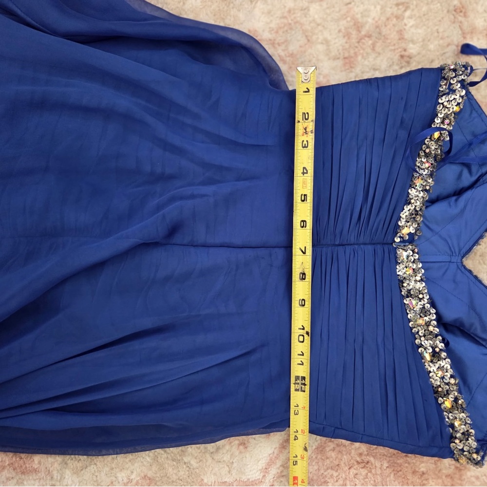 Strapless Royal Blue Evening High-Low Dress with Embellished Bodice - Picture 3 of 10